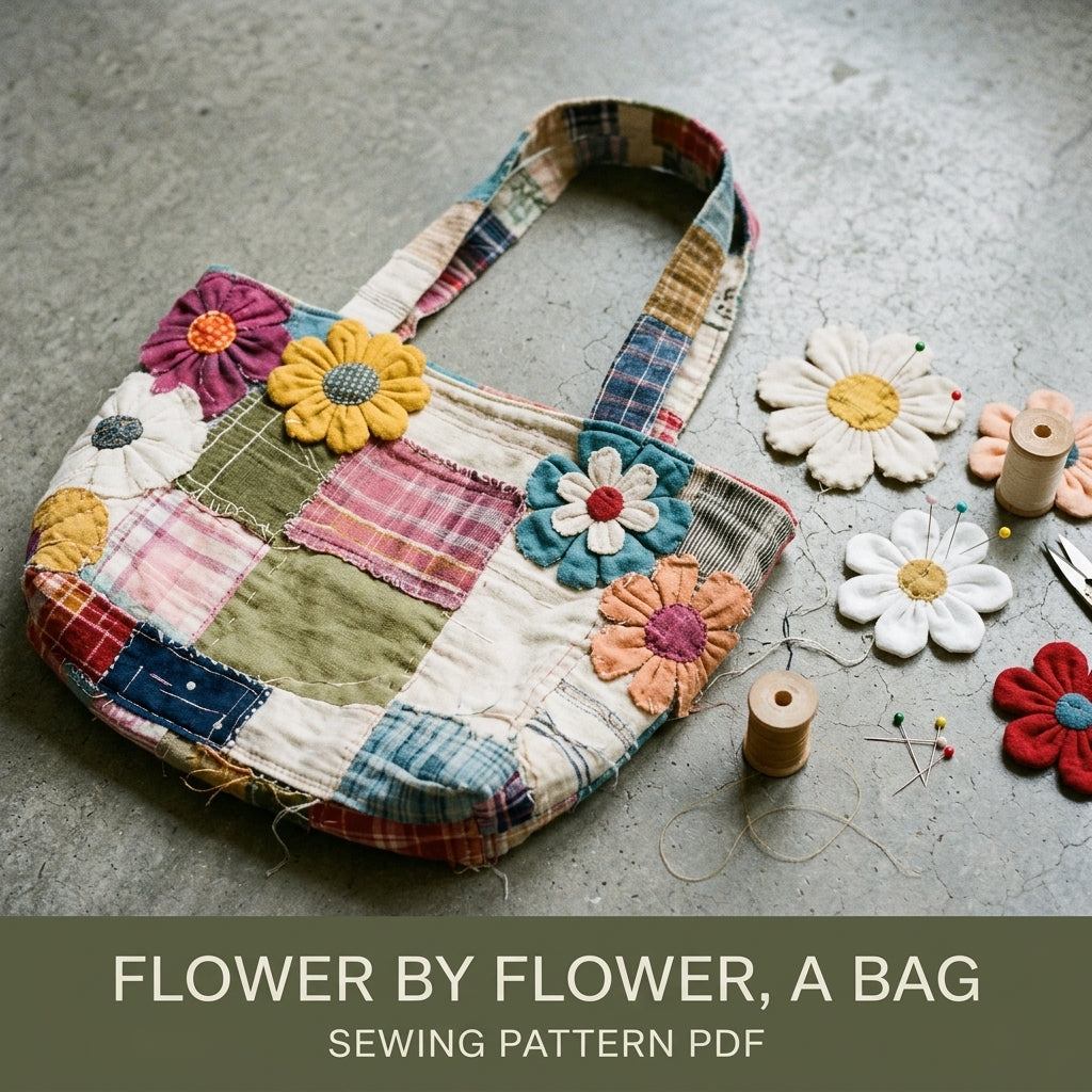Daisy Garden Rag Patchwork Tote Sewing Pattern PDF – Boho Fabric Flower Bag