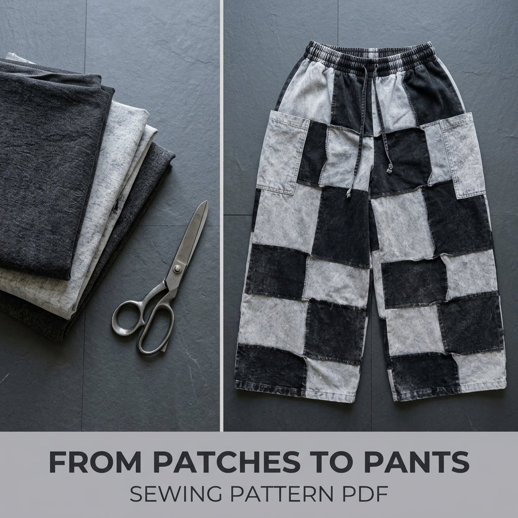 Patchwork Wide Leg Pants Sewing Pattern PDF – Patchwork Checkerboard Trousers