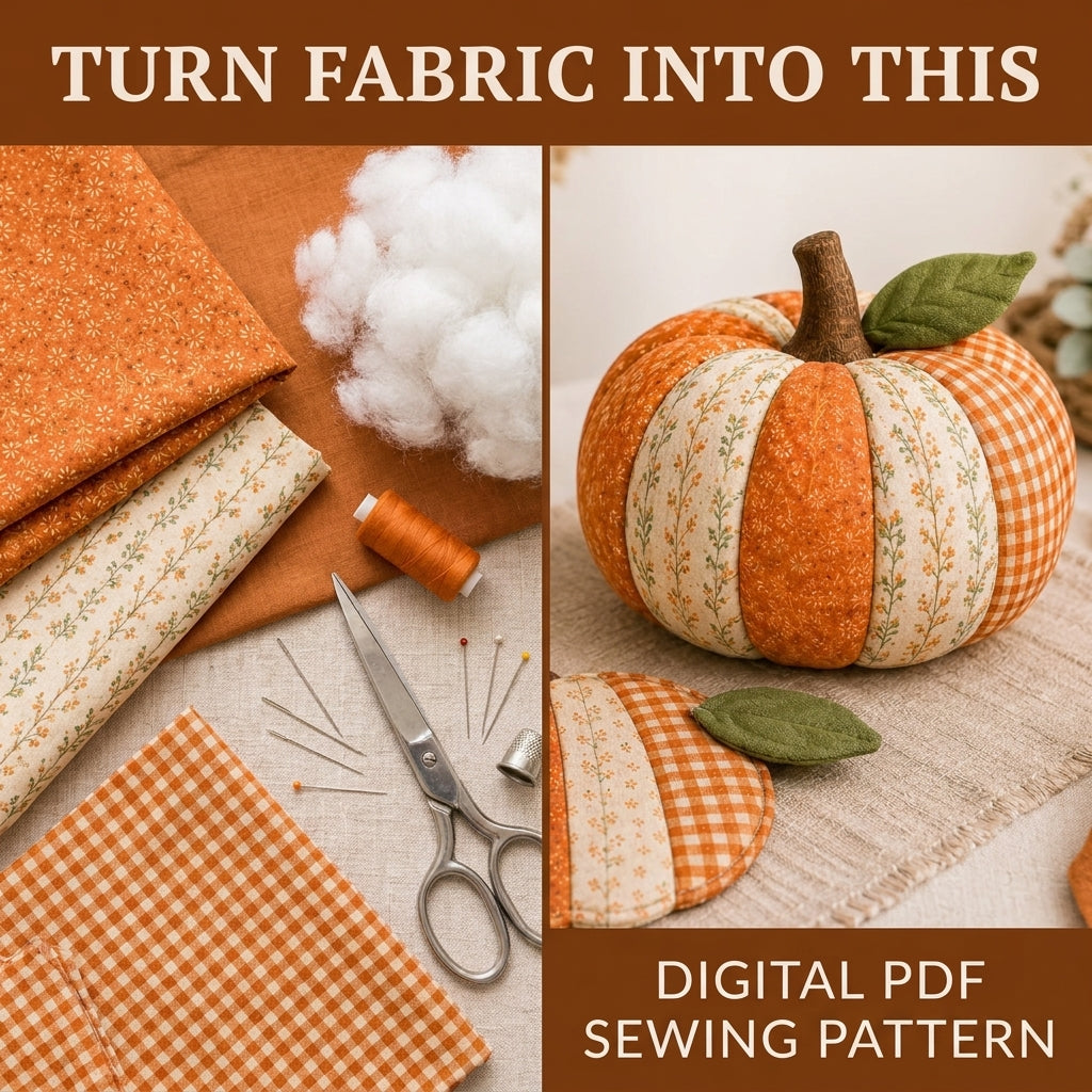 Patchwork Pumpkin Sewing Pattern — 3D Fabric Pumpkin and Flat Décor Mat, Two Projects, Beginner Friendly, PDF Download