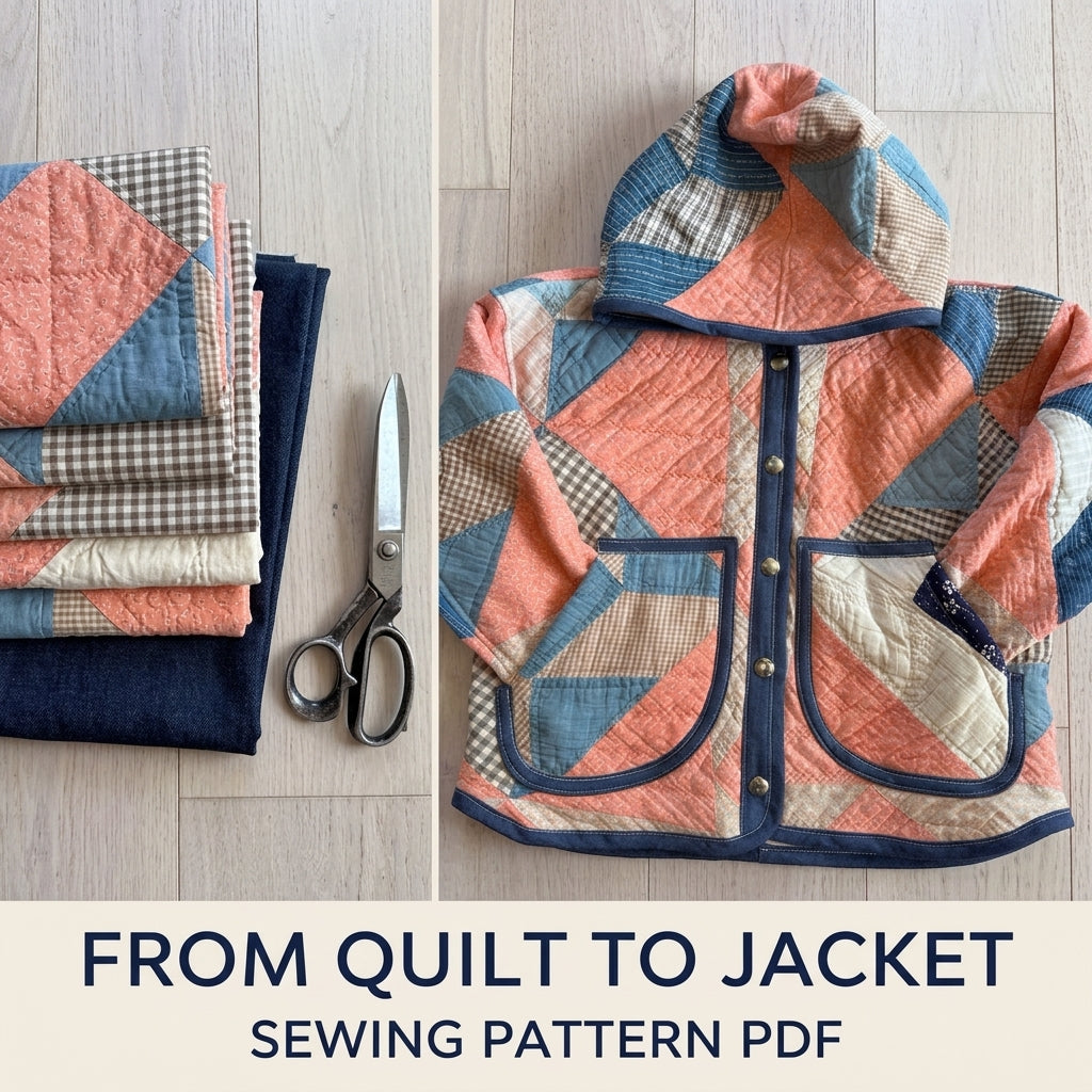 Hooded Quilt Jacket Sewing Pattern PDF – Boxy Jacket from a Vintage Quilt