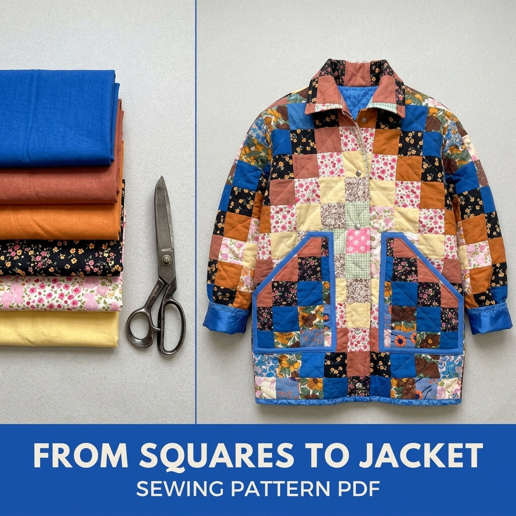 Squares Patchwork Jacket Sewing Pattern PDF – Checkerboard Squares Quilted Jacket