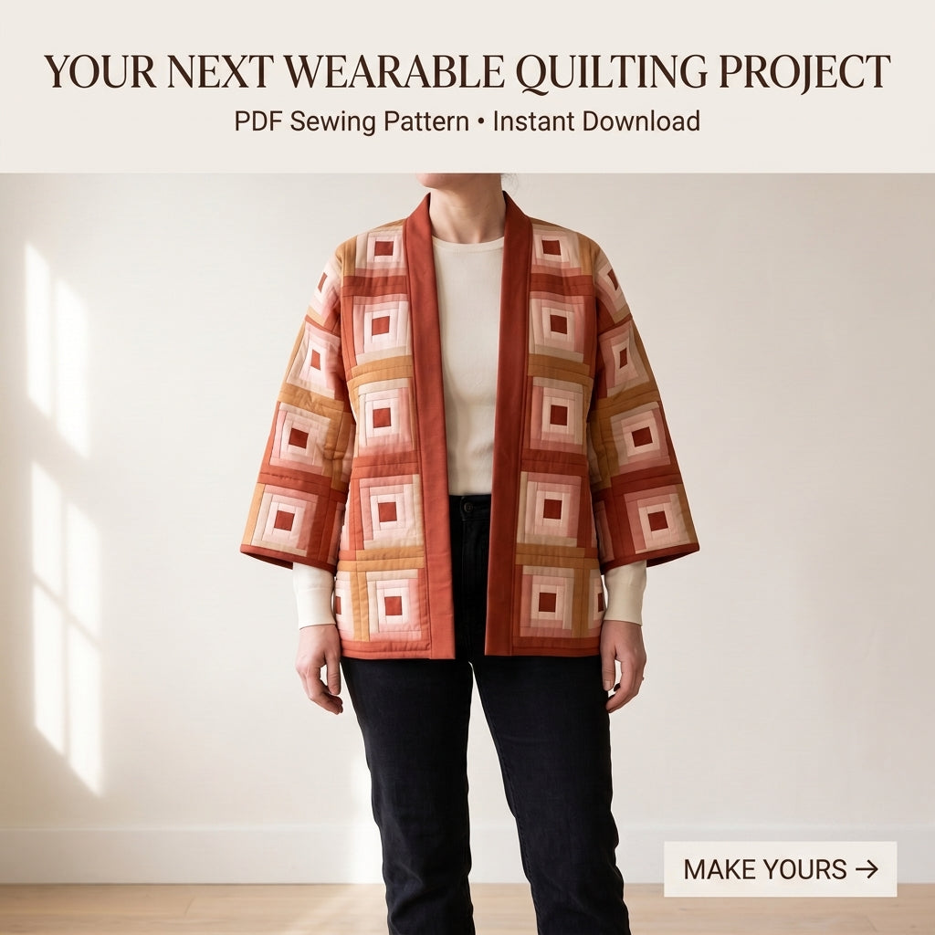 Quilted Kimono Jacket Sewing Pattern – Log Cabin Patchwork Jacket