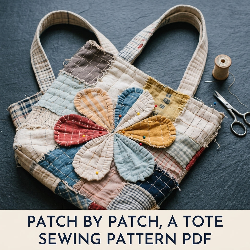 Big Flower Rag Patchwork Tote Sewing Pattern PDF – Slow Stitch Scrap Bag
