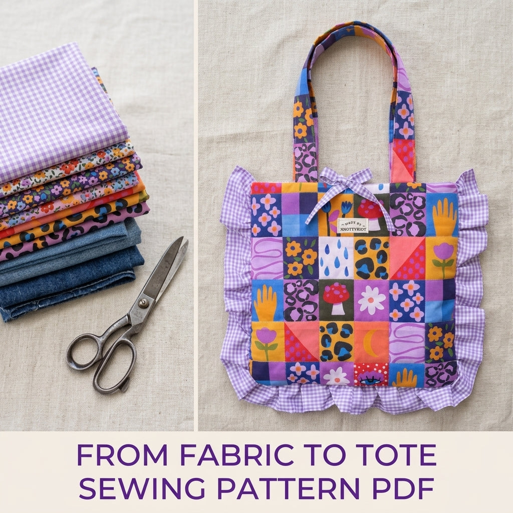 Ruffled Gingham Edge Tote Sewing Pattern PDF – Flat Tote with Ruffle Trim