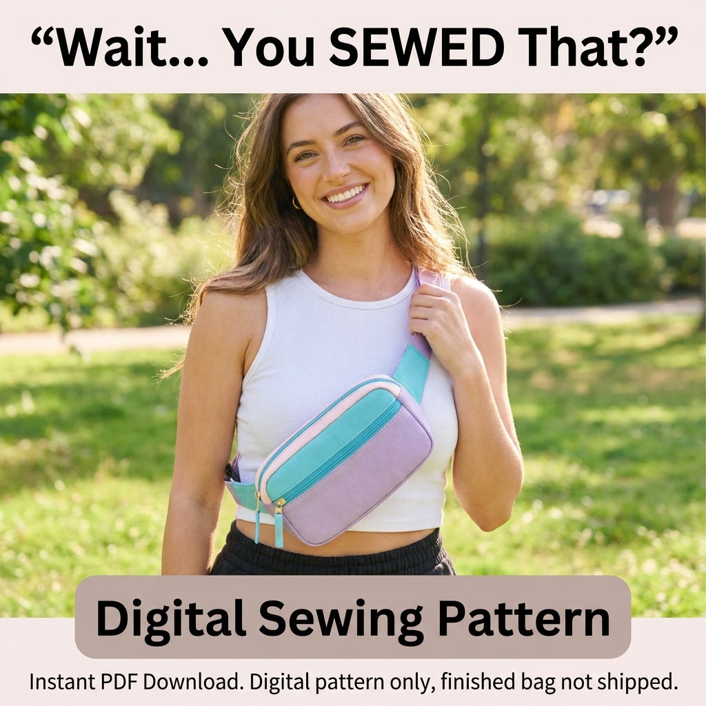 Belt Bag PDF Sewing Pattern | Fanny Pack Worn at the Waist or Crossbody | Colour Block Beginner Bag | Instant Download