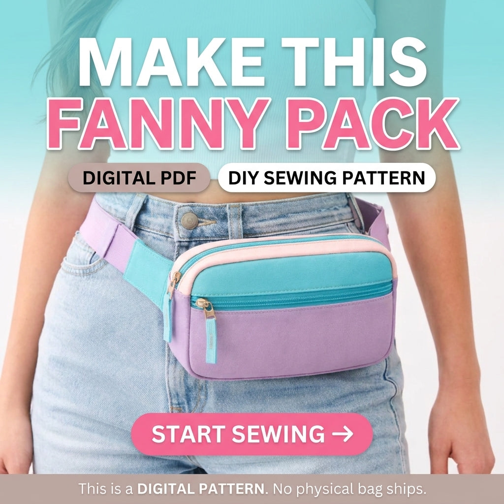 Belt Bag PDF Sewing Pattern | Fanny Pack Worn at the Waist or Crossbody | Colour Block Beginner Bag | Instant Download