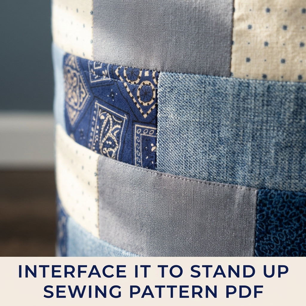 Denim Brick Patchwork Basket Sewing Pattern PDF – Upcycled Jeans Storage Bin