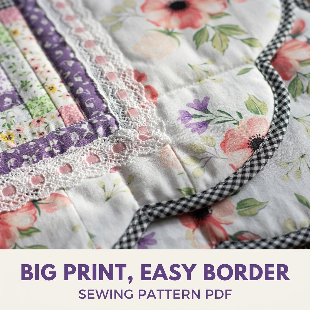 Scalloped Floral Border Quilt Pattern PDF – Romantic Quilt with Lace and Gingham Binding