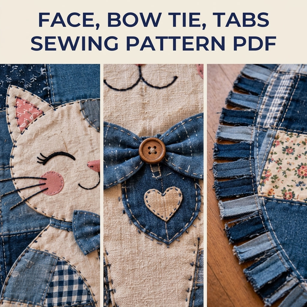Denim Patchwork Cat Round Rug Sewing Pattern PDF – Upcycled Jeans Cat Rug
