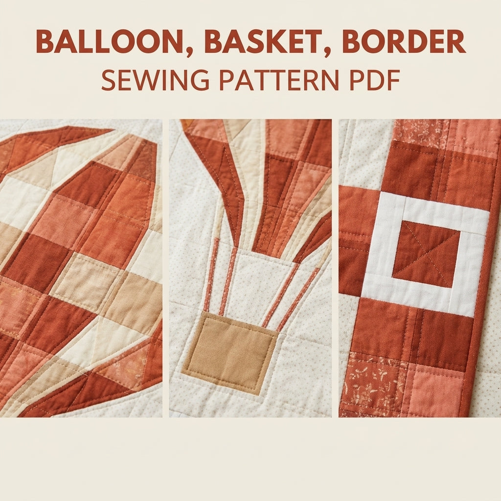 Hot Air Balloon Baby Quilt Pattern PDF – Pieced Nursery Quilt with Checkerboard Border
