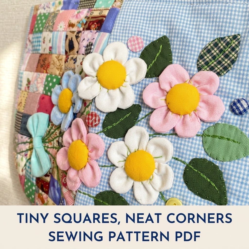 Half Patchwork Flower Tote Sewing Pattern PDF – Half Moon Bag with 3D Flowers