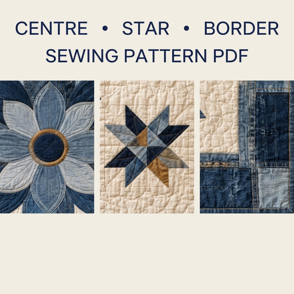 Denim Flower Medallion Quilt Sewing Pattern PDF – Upcycled Jeans Appliqué Quilt