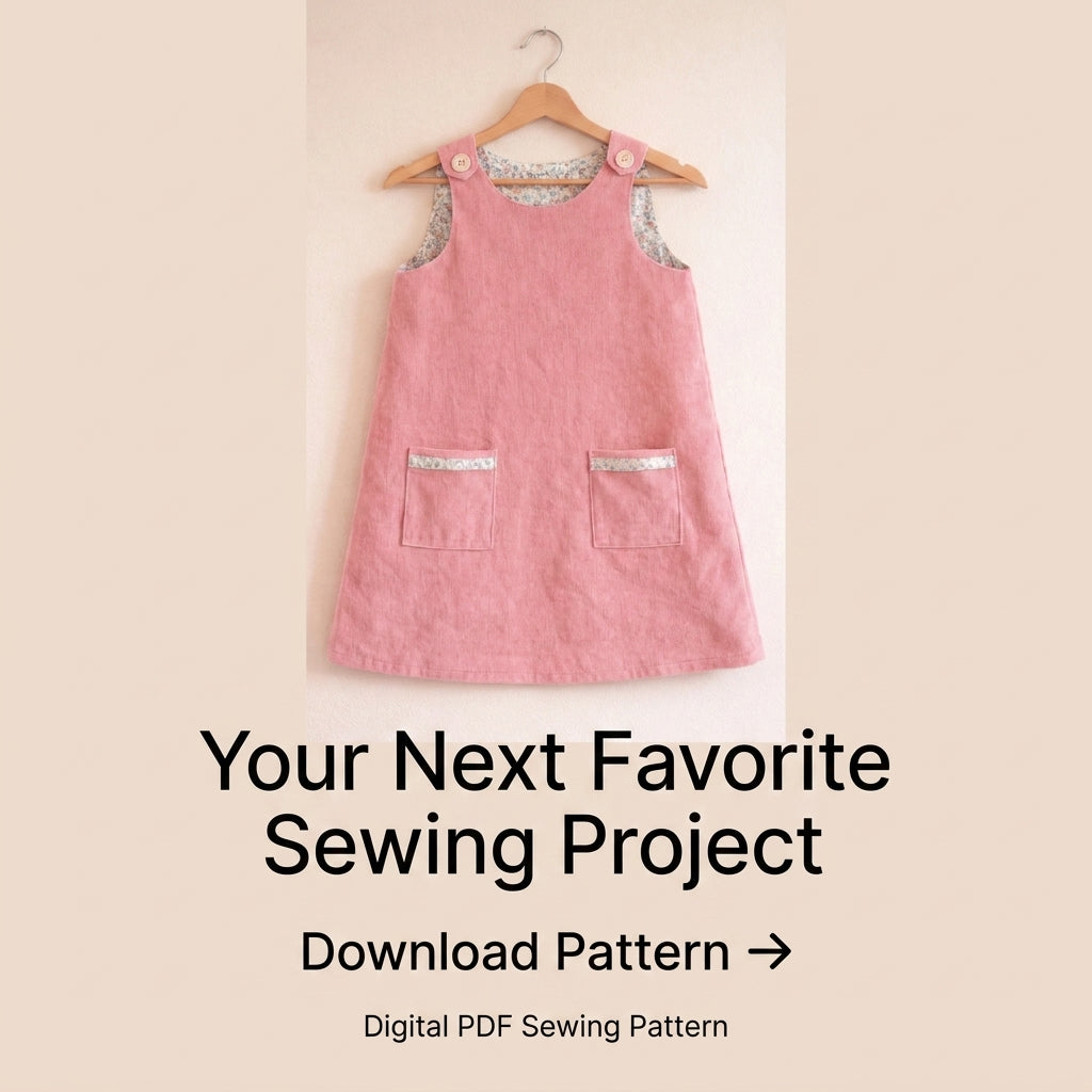Girls' Pinafore Dress Sewing Pattern — Lined A-Line Pinafore with Patch Pockets, Ages 1–10, PDF Download