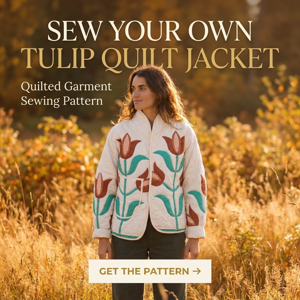 Zip-Front Quilt Jacket Sewing Pattern — Patchwork Bomber with Stand Collar and Shaped Pockets, Sizes XS–3XL, A0 and A4 PDF