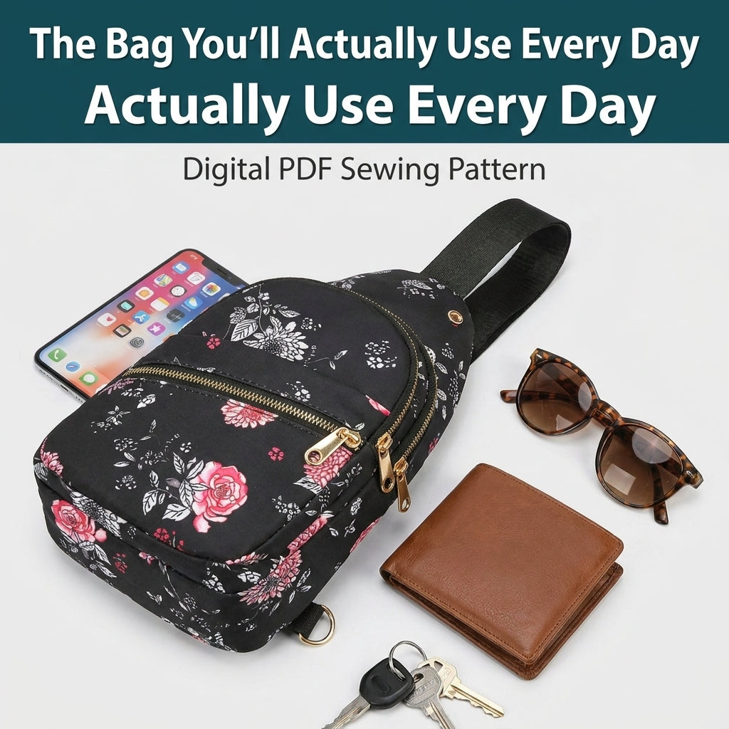 Sling Bag Sewing Pattern — Crossbody Chest Bag with Two Zip Pockets, Beginner Friendly, PDF Download