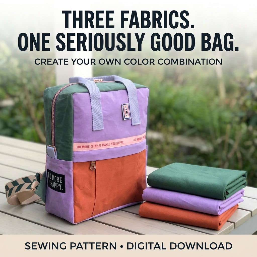 Colour Block Backpack PDF Sewing Pattern | Zip-Top Rucksack with Front Pocket | Intermediate Bag Sewing Project | Instant Download