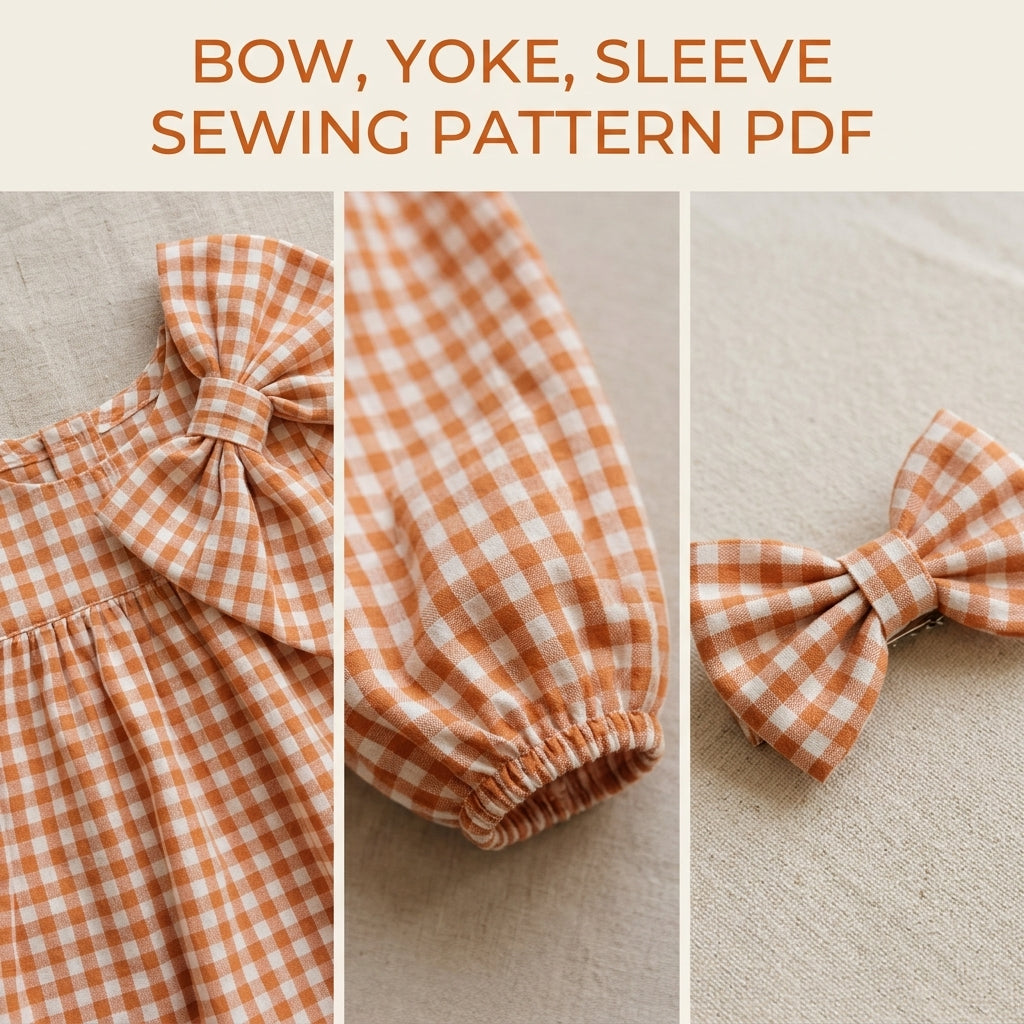 Girls Gingham Bow Dress Sewing Pattern PDF – Gingham Dress with Big Bow
