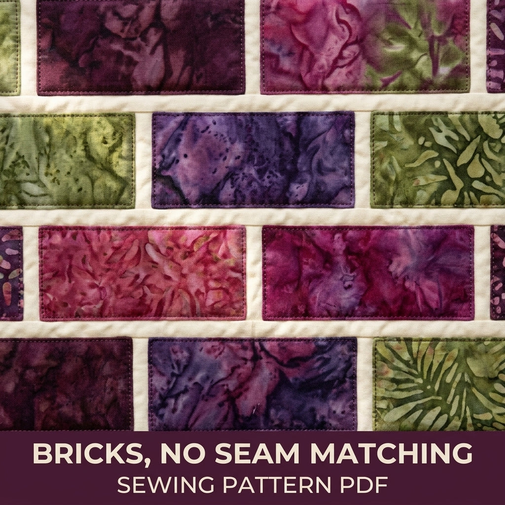 Modern Brick Quilt Pattern PDF – Staggered Brick Throw Quilt for Batik Fabrics