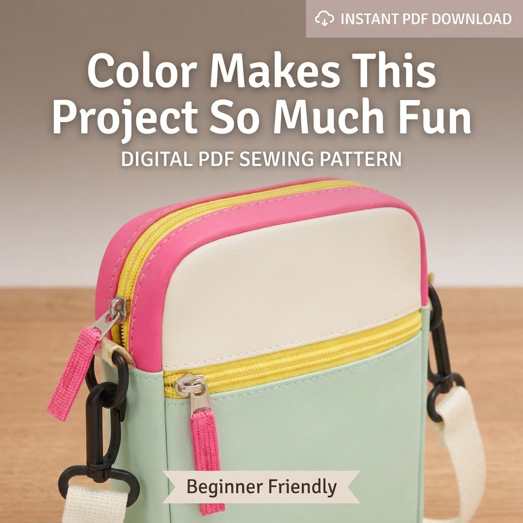 Phone Crossbody Bag Sewing Pattern — Two-Pocket Mini Bag with Adjustable Strap, Beginner Friendly, PDF Download