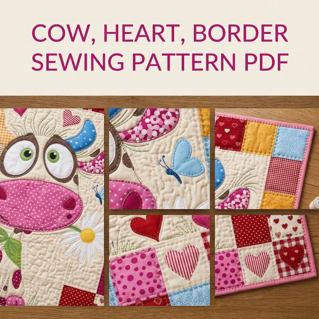 Cow Appliqué Mini Quilt Sewing Pattern PDF – Whimsical Farm Wall Quilt