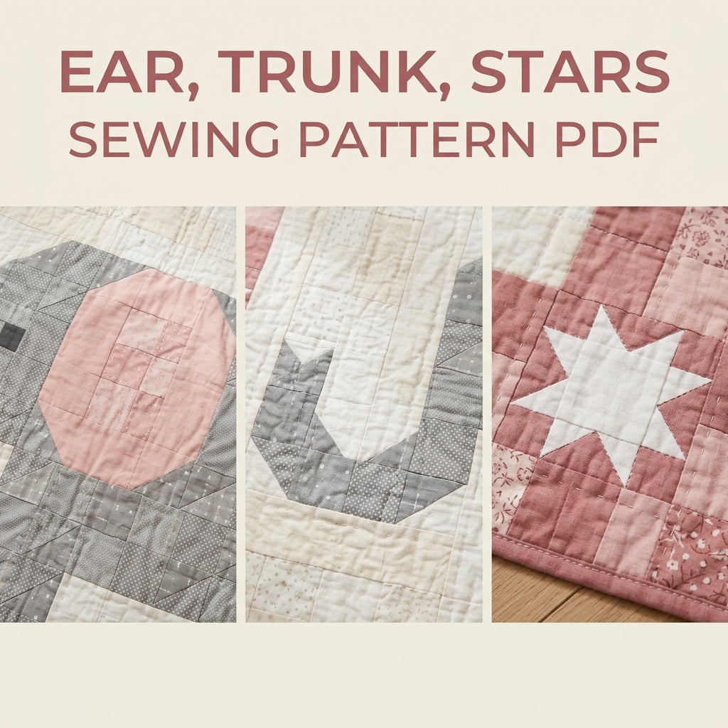 Elephant Baby Quilt Pattern PDF – Pieced Nursery Quilt in Grey and Pink