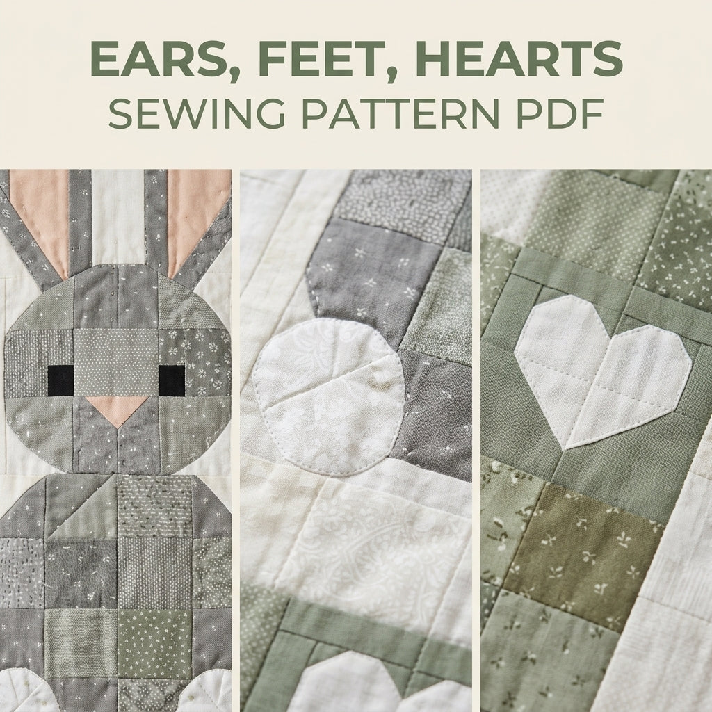 Bunny Baby Quilt Pattern PDF – Pieced Nursery Quilt with Heart Border