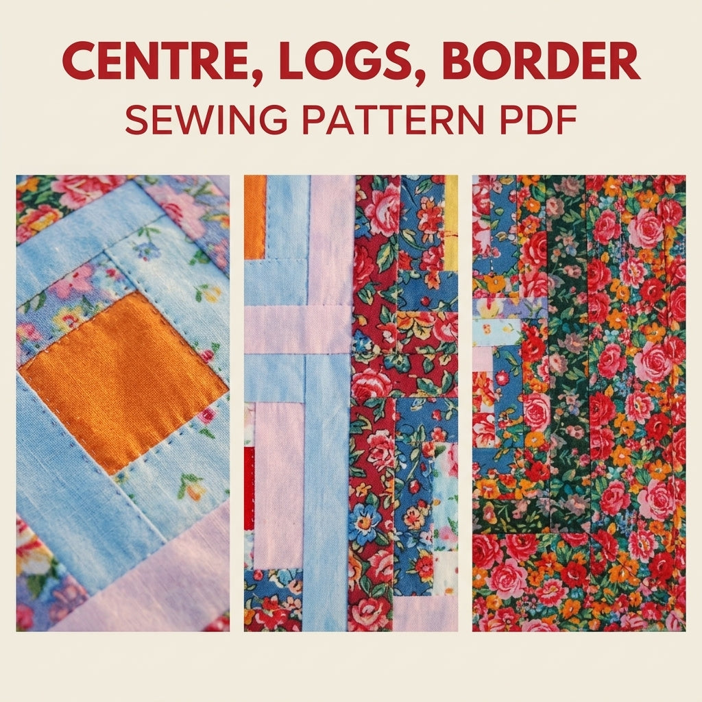 Bright Floral Log Cabin Quilt Sewing Pattern PDF – Classic Log Cabin with Rose Border