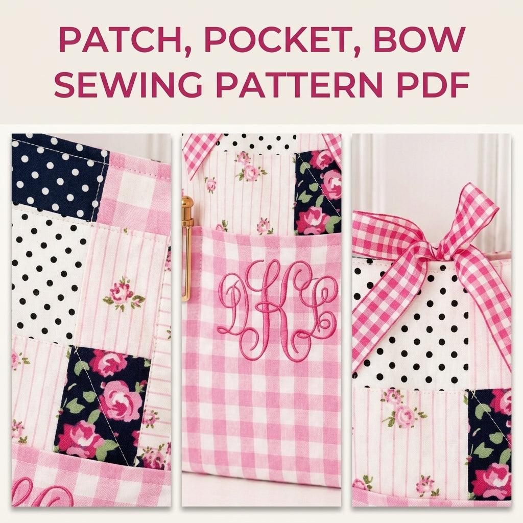 Pink Patchwork Pocket Tote Sewing Pattern PDF – Floral Tote with Gingham Pocket