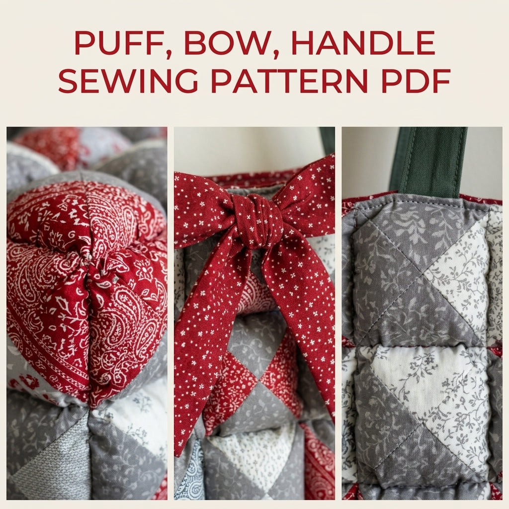 Puff Quilt Tote with Bow Sewing Pattern PDF – Biscuit Puff Bag