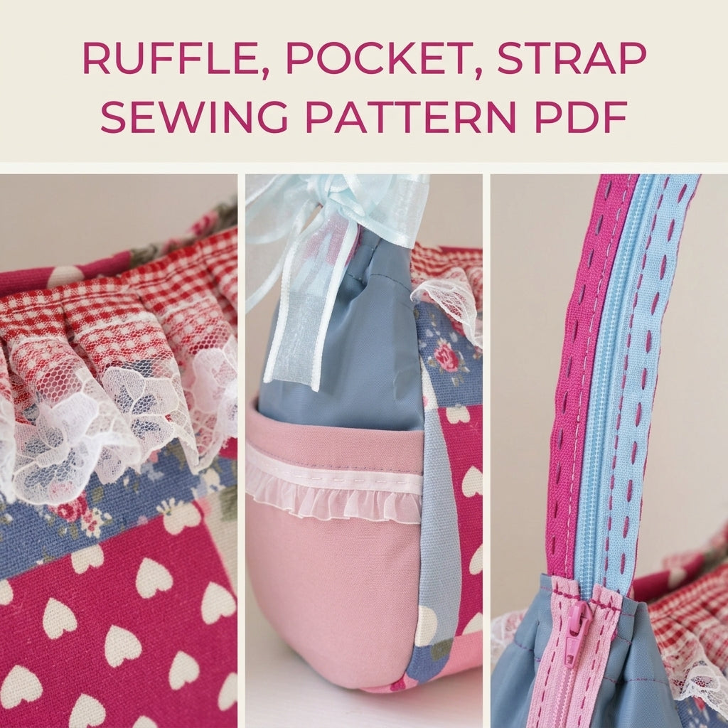 Lace Ruffle Patchwork Handbag Sewing Pattern PDF – Girly Shoulder Bag
