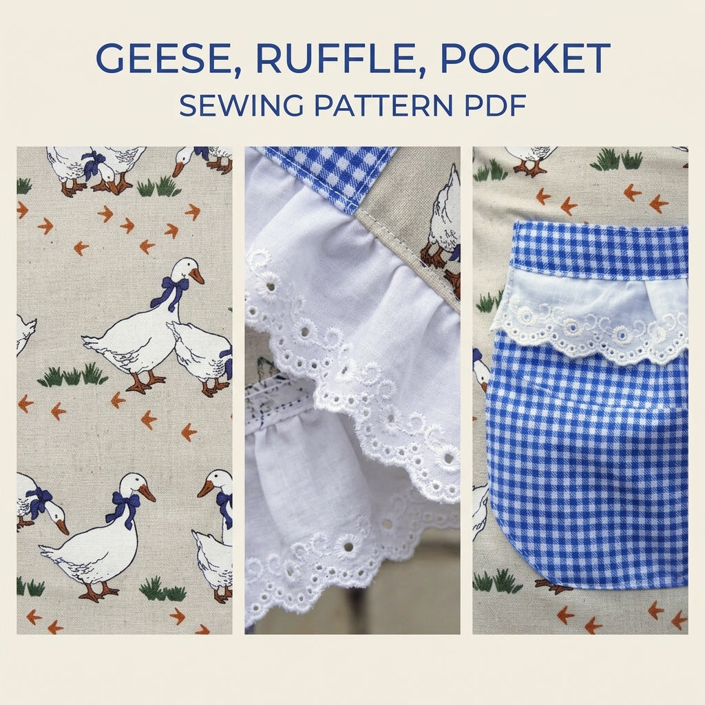 Gingham Goose Apron Sewing Pattern PDF – Farmhouse Ruffle Apron
