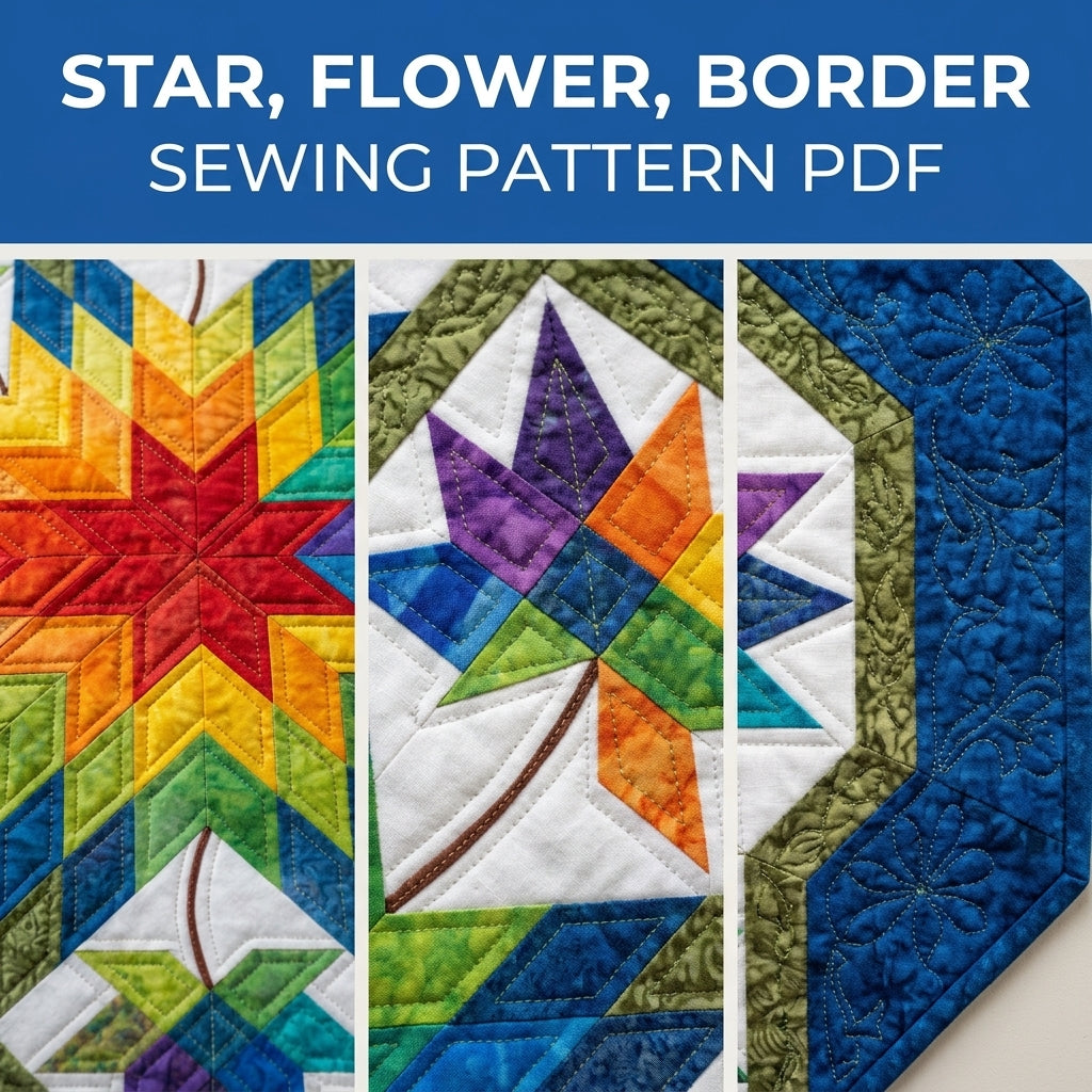Rainbow Star Octagon Table Topper Sewing Pattern PDF – Lone Star Table Quilt