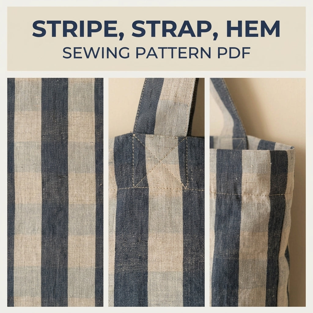 Striped Linen Tote Bag Sewing Pattern PDF – Easy Striped Shoulder Tote