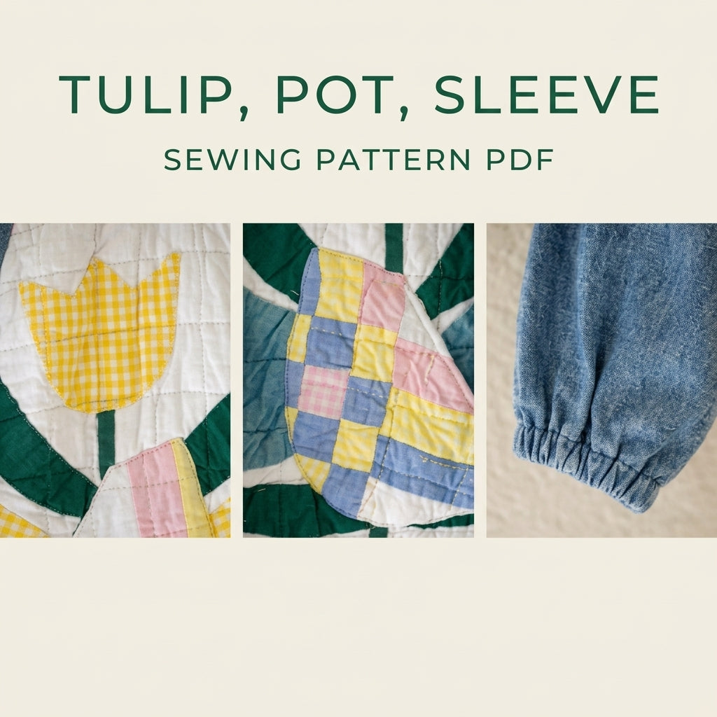 Kids Tulip Quilt Jacket Sewing Pattern PDF – Children's Quilted Zip Jacket with Denim Sleeves