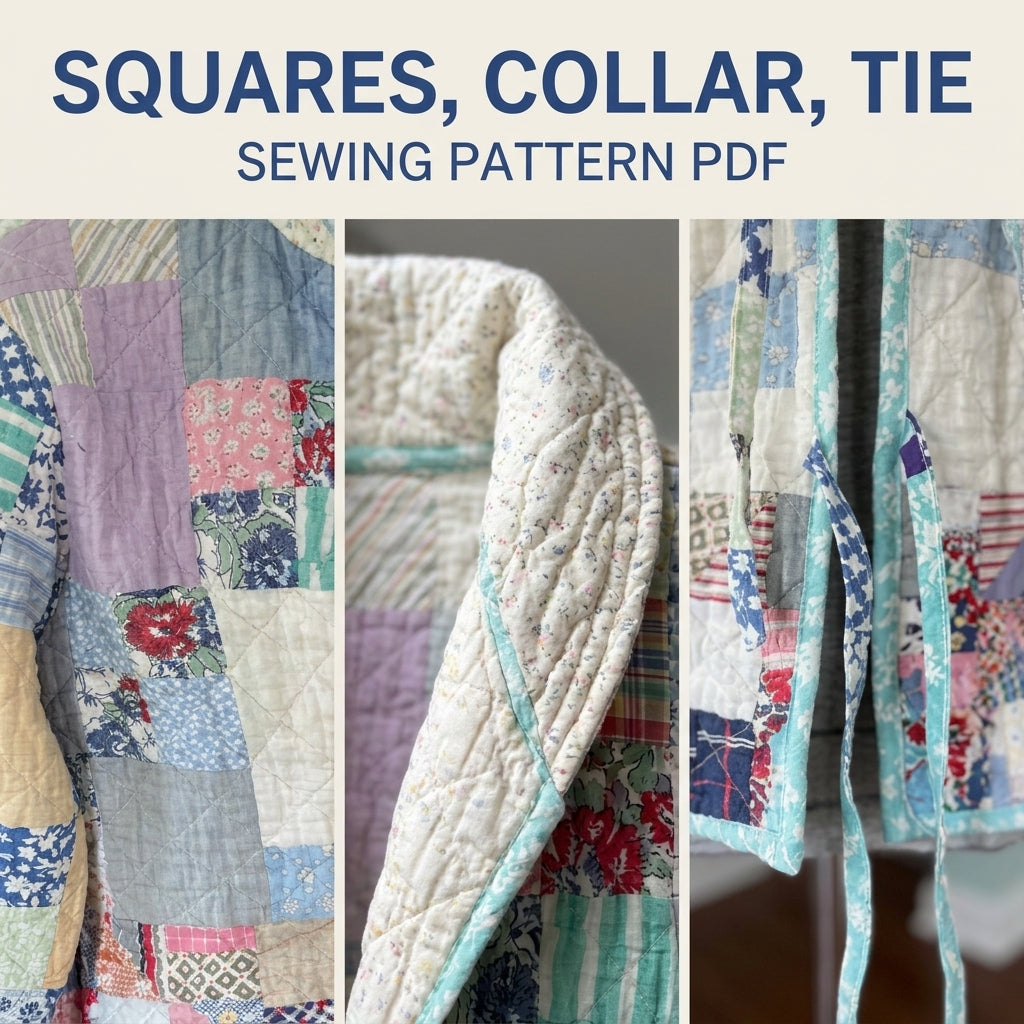 Vintage Patchwork Tie Jacket Sewing Pattern PDF – Upcycled Quilt Jacket