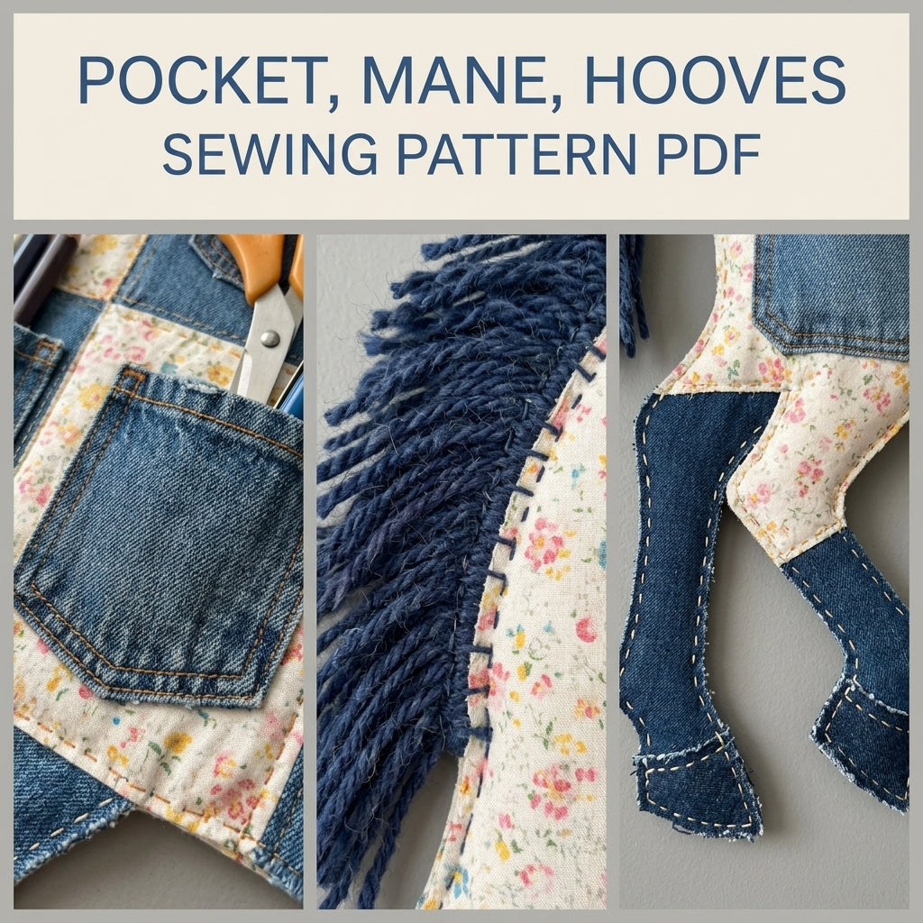 Denim Horse Pocket Organizer Sewing Pattern PDF – Upcycled Jeans Wall Hanging