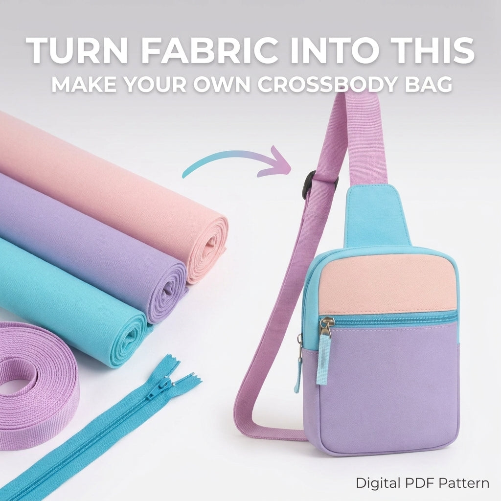Sling Bag PDF Sewing Pattern | Colour Block Crossbody Chest Bag | Beginner Zip Bag Project | Instant Download