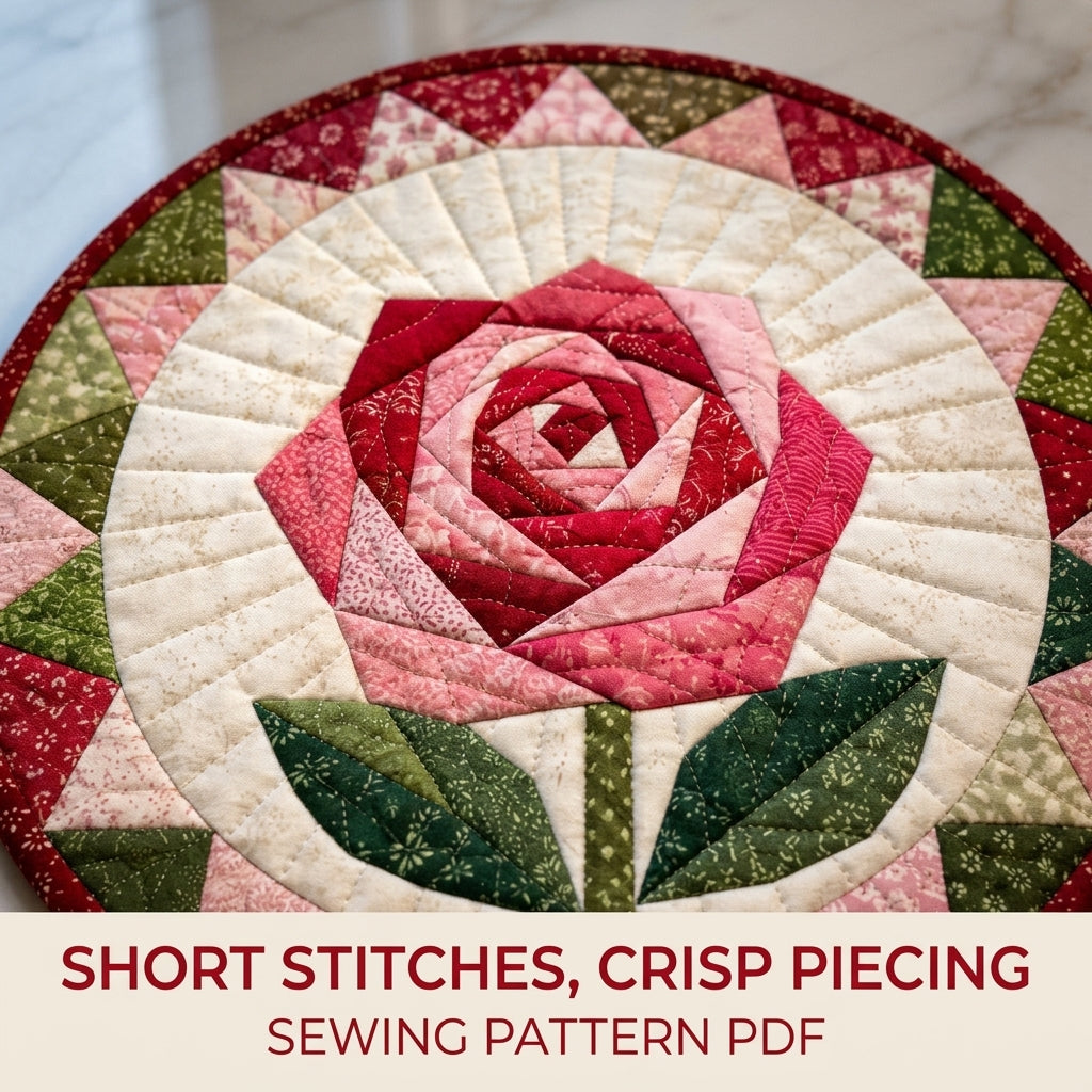 Rose Star Round Hot Pad Sewing Pattern PDF – Foundation Paper Pieced Rose