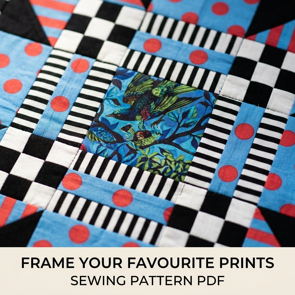 Star Checker Frame Quilt Pattern PDF – Bold Fussy Cut Star Block Quilt on Black