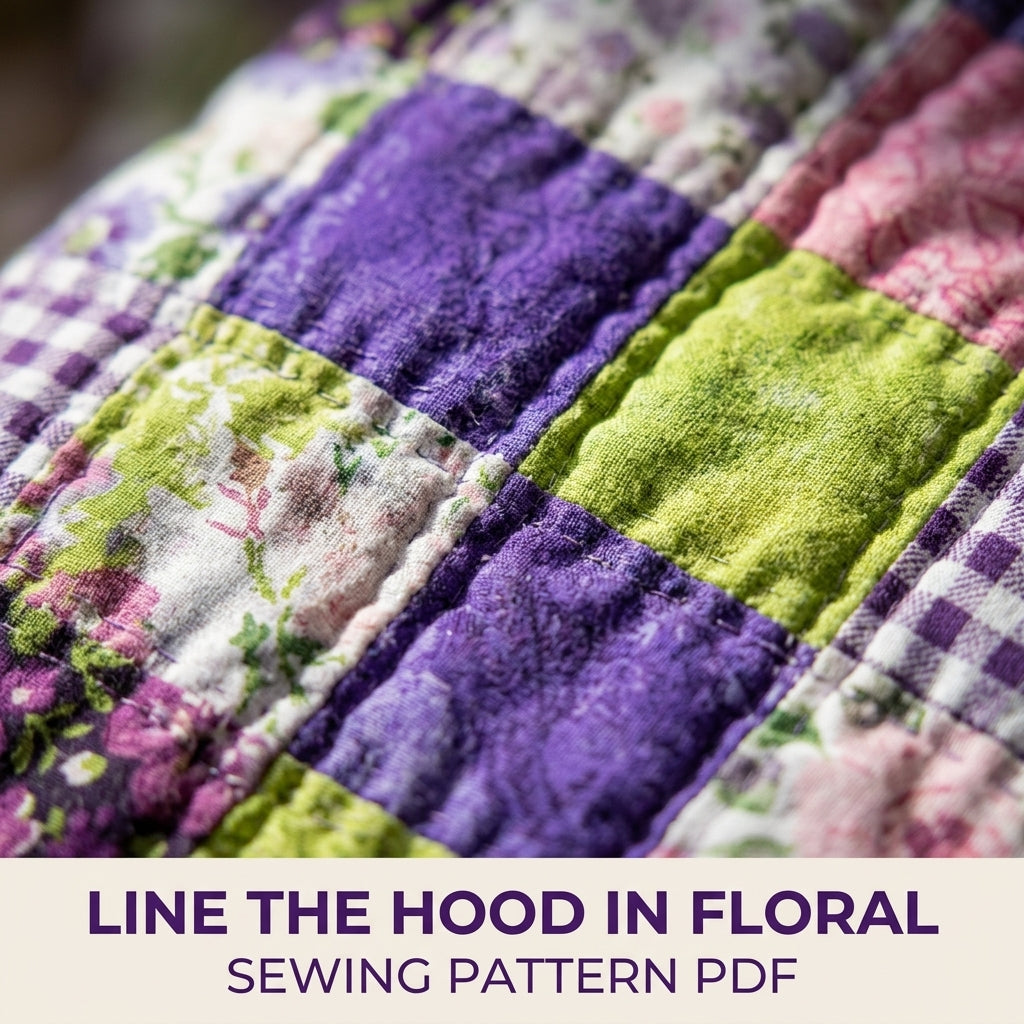 Hooded Patchwork Quilt Coat Sewing Pattern PDF – Long Quilted Coat with Hood