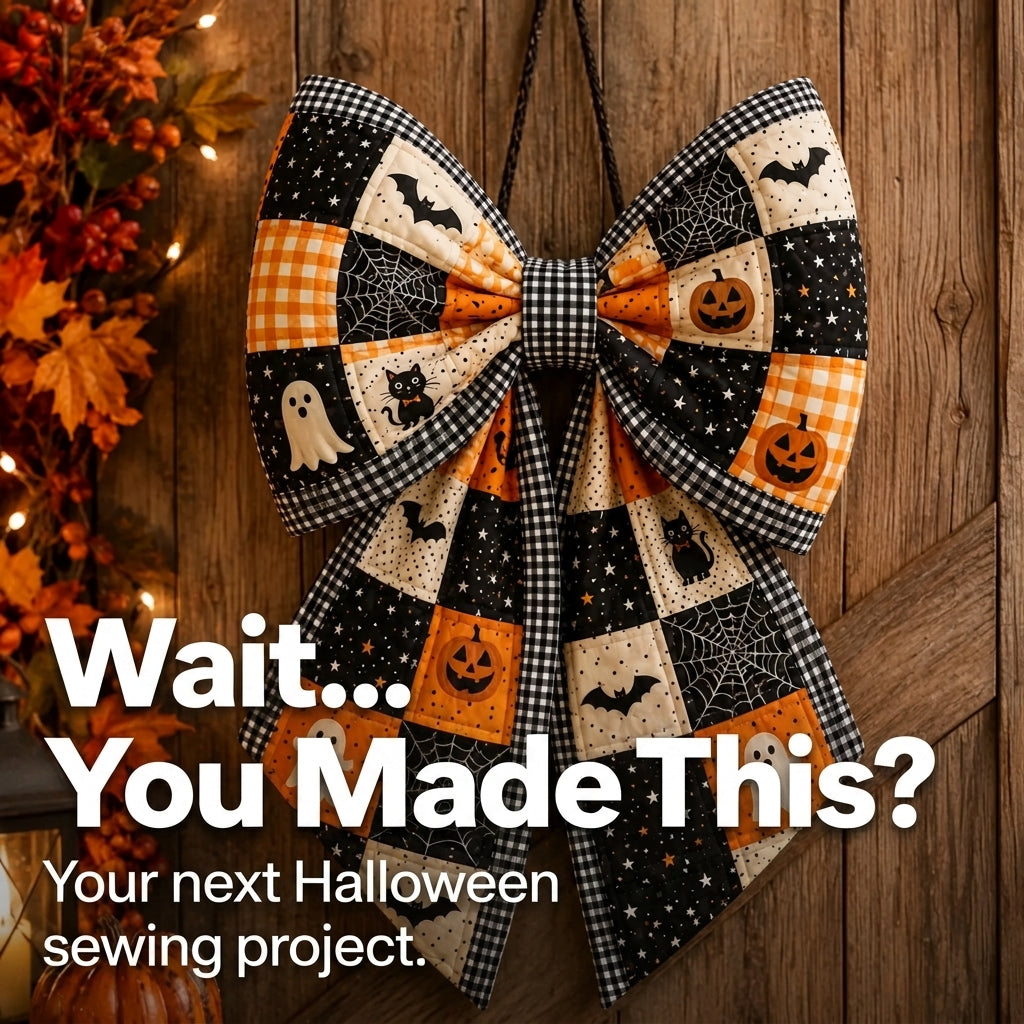 Quilted Door Bow Sewing Pattern — Oversized Patchwork Bow Hanger for Halloween, 2 Sizes, PDF Download