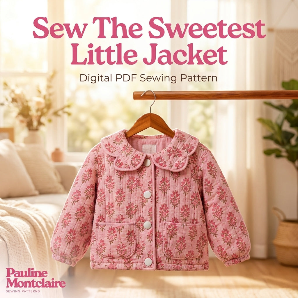 Girls' Quilted Jacket Sewing Pattern — Scalloped Peter Pan Collar Jacket, Ages 6 Months to 10 Years, PDF Download