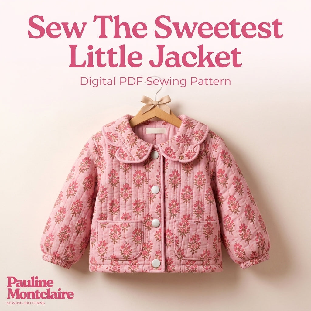 Girls' Quilted Jacket Sewing Pattern — Scalloped Peter Pan Collar Jacket, Ages 6 Months to 10 Years, PDF Download