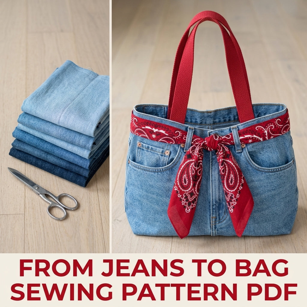 Bandana Bow Jeans Bag Sewing Pattern PDF – Upcycled Denim Shoulder Bag