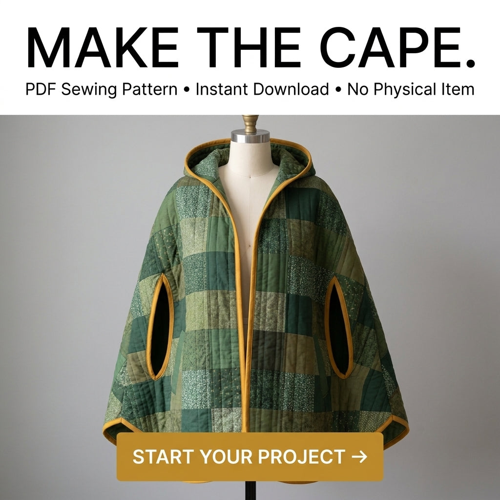 Quilted Cape Sewing Pattern – Hooded Patchwork Cape with Arm Slits