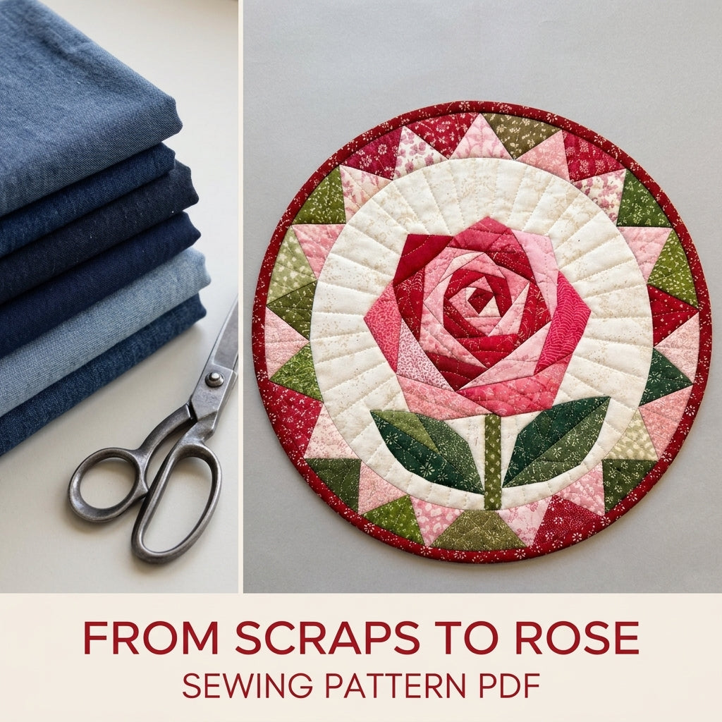Rose Star Round Hot Pad Sewing Pattern PDF – Foundation Paper Pieced Rose