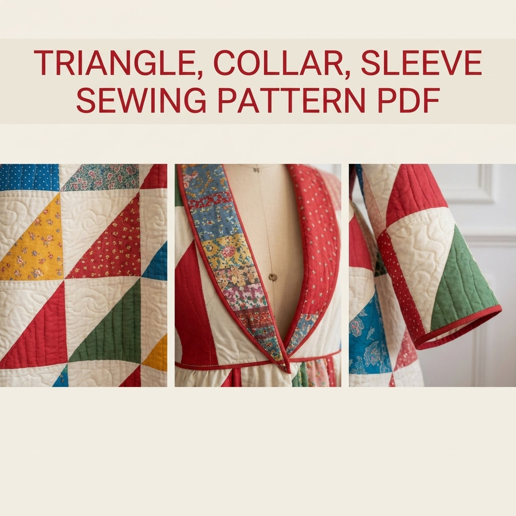 Triangle Patchwork Wrap Coat Sewing Pattern PDF – Long Quilted Coat