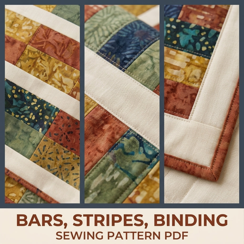 Modern Bars Quilt Pattern PDF – Easy Rectangle Throw Quilt with Batik Bars and Cream Stripes