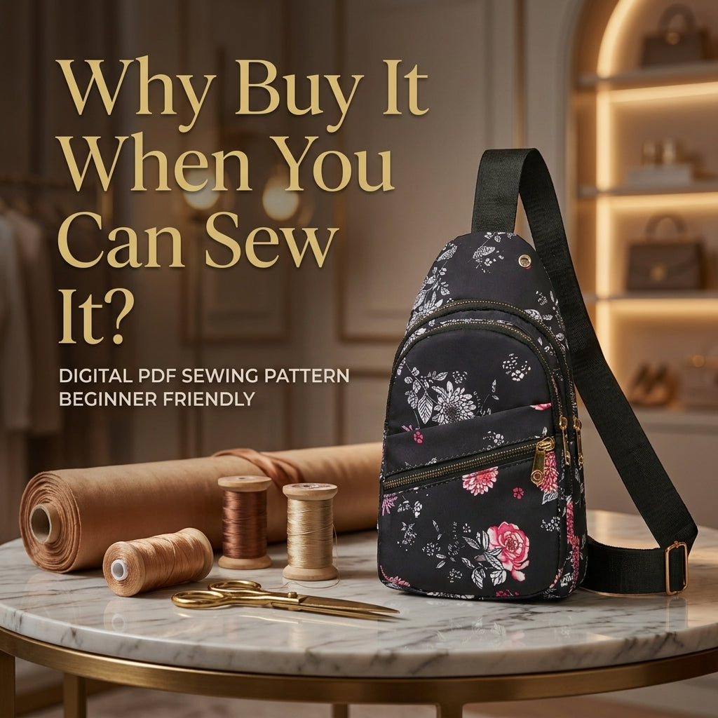 Sling Bag Sewing Pattern — Crossbody Chest Bag with Two Zip Pockets, Beginner Friendly, PDF Download