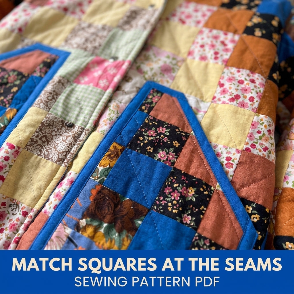 Squares Patchwork Jacket Sewing Pattern PDF – Checkerboard Squares Quilted Jacket
